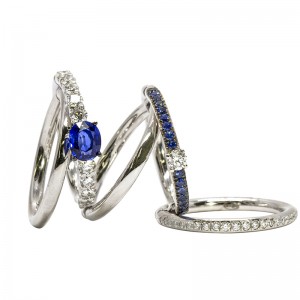 18K Blue Sapphire and Diamond Stack Ring